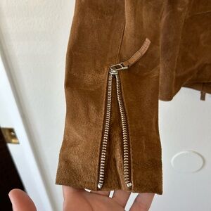 Tan Suede Jacket with Decorative Zipper Detail